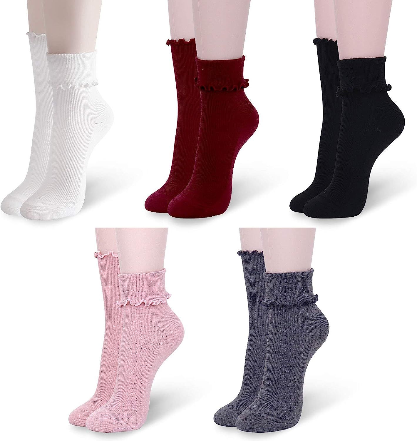 Ruffle Socks for Women, Cute Turn-Cuff Ankle Crew Cotton Big Girls Lettuce Sock | Amazon (US)