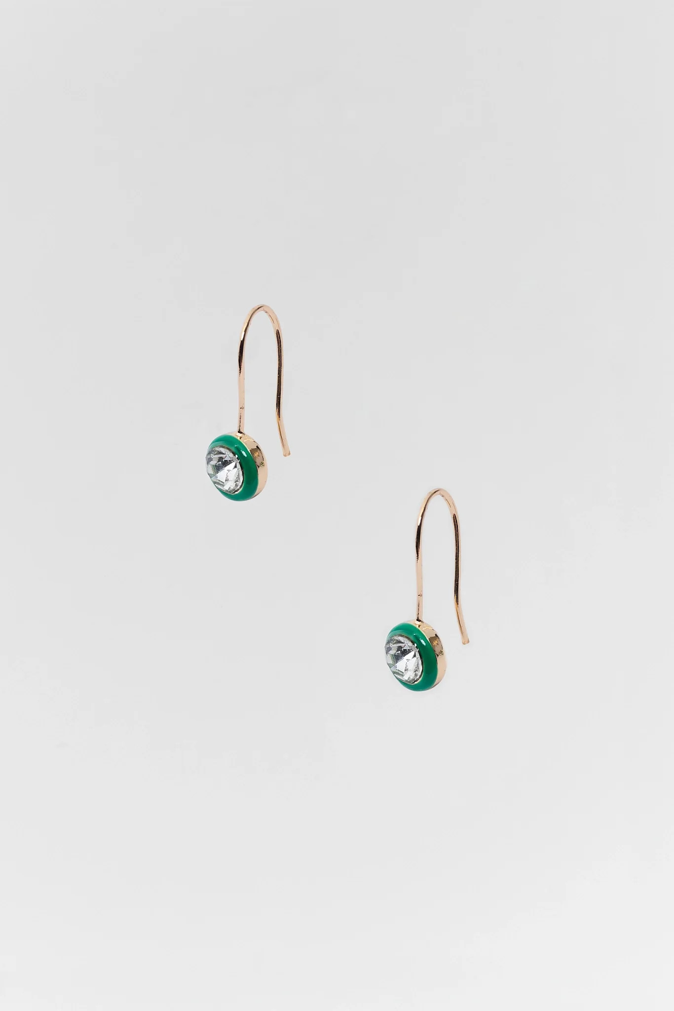 Green Round Rhinestone Drop Earrings | Avara