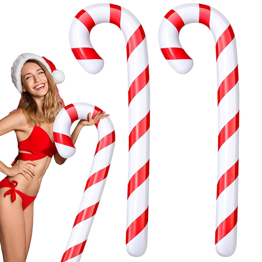 Leyndo 2 Pcs 5.5 ft Christmas in July Candy Cane Summer Christmas Candy Cane Inflatable Pool Nood... | Amazon (US)