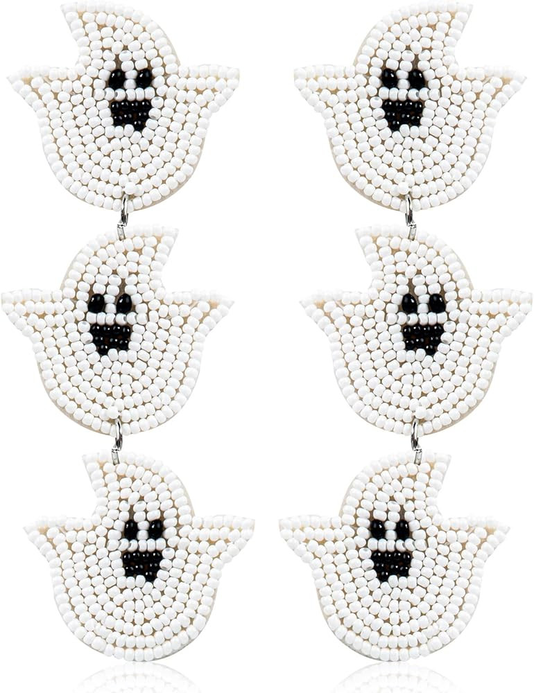 Halloween Earrings for Women - Beaded Boo Halloween Jewelry Drop Dangle Earrings - Handmade Costu... | Amazon (US)