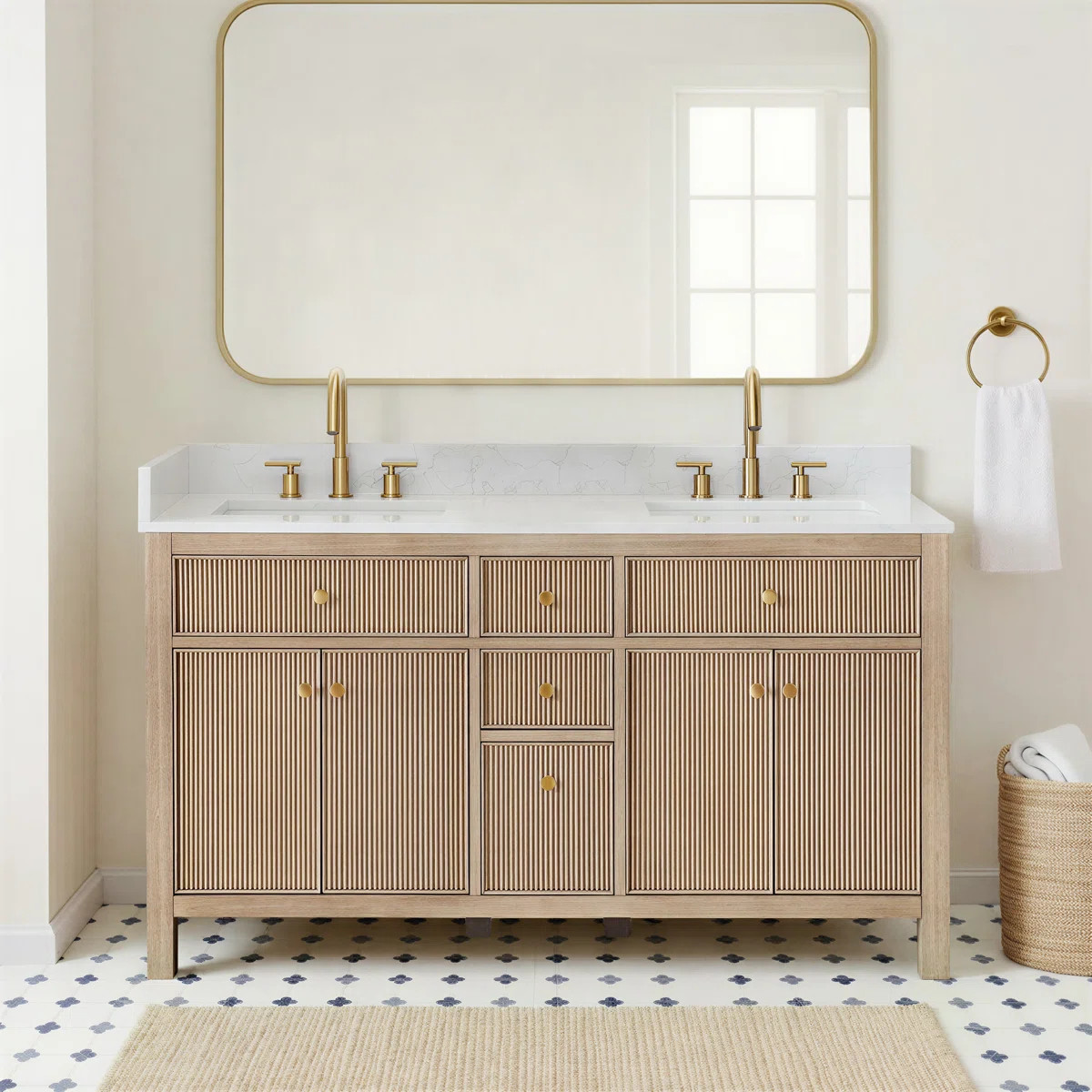 Lala 60" Double Bathroom Vanity with Grain White Engineered Stone Countertop without Mirror | Wayfair North America