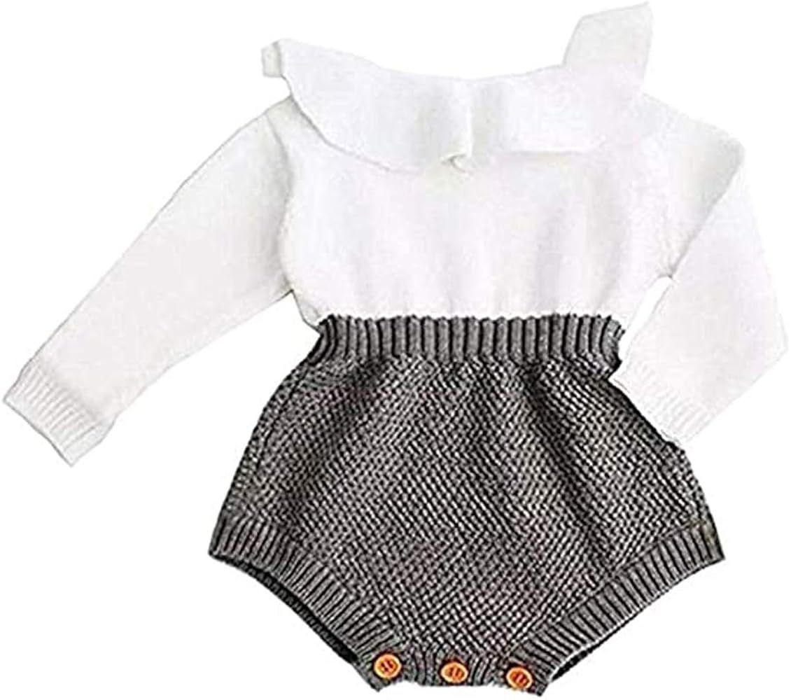 Askwind Baby Girls Romper Knitted Ruffle Long Sleeve Jumpsuit Baby Kids Girl Romper Autumn Winter Ca | Amazon (US)