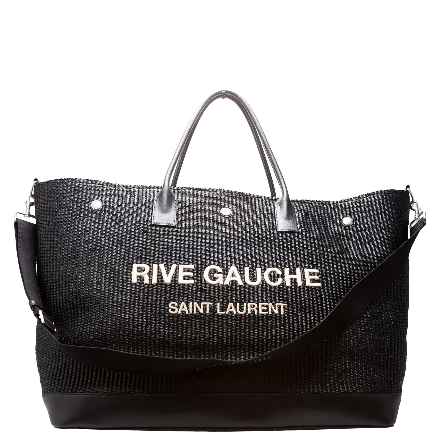Rive Gauche Raffia Calfskin Maxi Tote 718554 Black | Keeks Designer Handbags