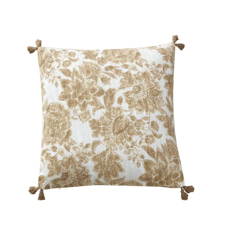 My Texas House 20" x 20" Beige Floral Cotton Decorative Pillow Cover | Walmart (US)