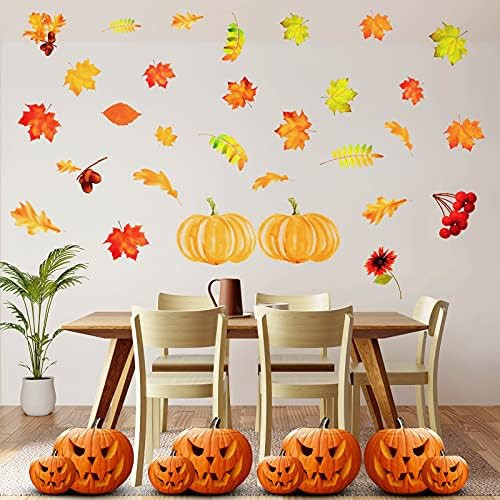 3 Pieces Fall Thanksgiving Wall Stickers Maple Leaves Pumpkin Wall Decals Fall Thankful Harvest W... | Amazon (US)