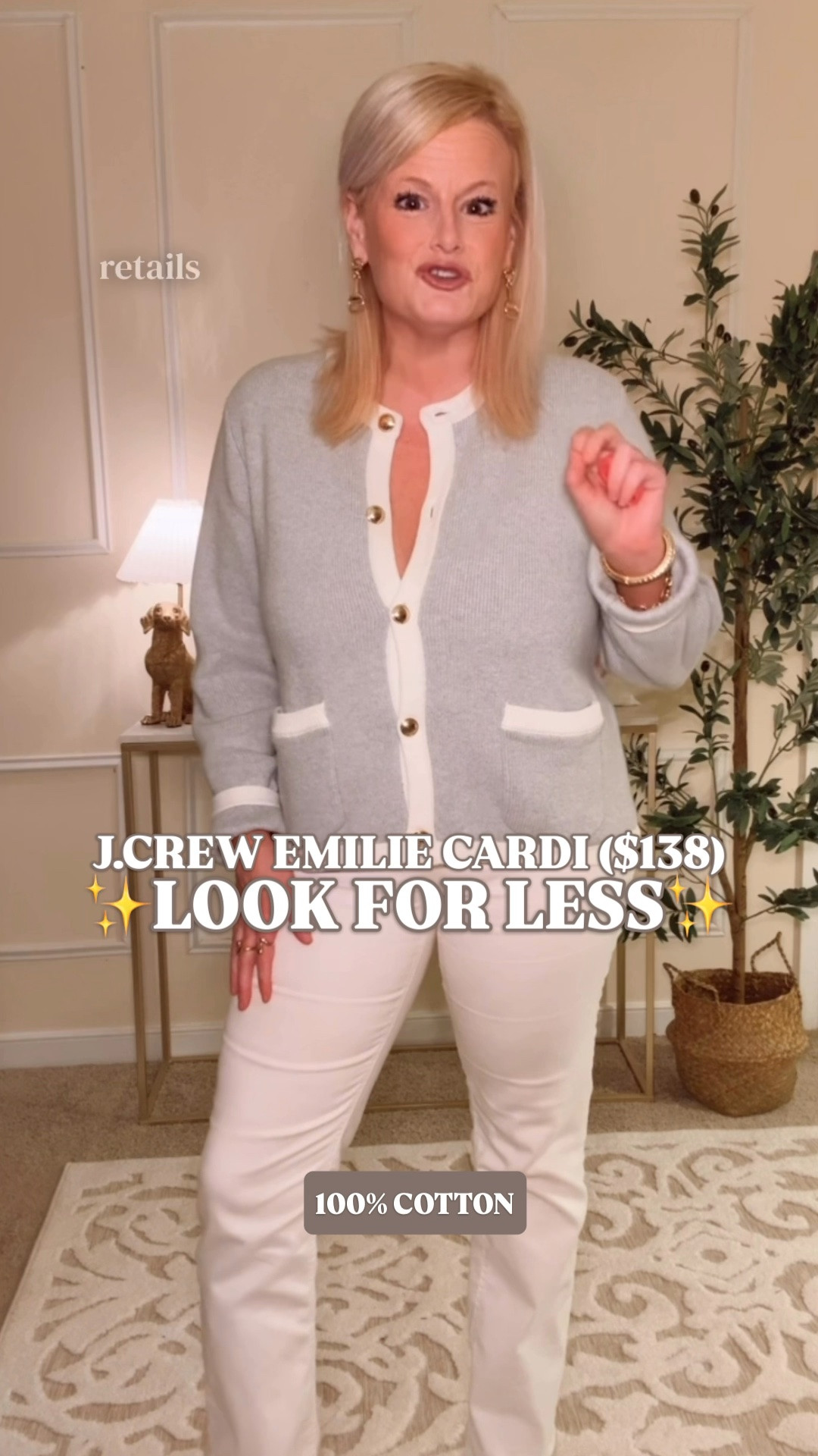 J.Crew Emilie sweater lady jacket look for less | Quince cardigan | fall work outfits | teacher outfits

The $138 J.Crew Emilie Sweater Lady Jacket look for $59.90, and the quality of this Quince cardigan knocked my socks off. 🔥

The substantial Milano stitch, ivory contrast trim, crew neckline, functional gold buttons and front welt pockets give it the same polished sweater jacket look for almost $80 less. It feels structured enough to replace a jacket while keeping the comfort and versatility of a cardigan.

The 100% organic cotton knit has real weight and holds its silhouette beautifully. I’m wearing a large for a relaxed fit. It also comes in several versatile neutrals that can move through a professional wardrobe without becoming a one outfit purchase.

Button it and wear it as a top with trousers or a midi skirt. Leave it open over a shell with work pants. Pair it with dark denim and ballet flats for casual Fridays, church or travel. It covers teacher outfits, office outfits, meetings, conferences, business casual workwear and polished fall outfits.

For anyone building a fall work wardrobe or office capsule wardrobe, this gives you the look of a cardigan, lady jacket and lightweight blazer in one 100% cotton layer.

Quince sweater jacket, Quince cardigan women, J.Crew Emilie sweater lady jacket look for less, J.Crew look for less, lady jacket women, sweater jacket women, organic cotton cardigan, 100 percent cotton cardigan, Milano stitch cardigan, gold button cardigan, contrast trim cardigan, neutral cardigan women, preppy cardigan women, fall sweaters women 2026, fall work outfits women, winter work outfits women, teacher outfits women, teacher cardigan, business casual outfits women, professional outfits women, office outfits women, office capsule wardrobe, work wardrobe essentials, classic preppy style, designer look for less, affordable workwear women

#LTKFindsUnder100 #PreppyStyle #LookForLess #Quince #QuinceFinds #WorkOutfits #TeacherOutfits #BusinessCasual #JCrewStyle

#LTKSeasonal #LTKWorkwear #LTKootd