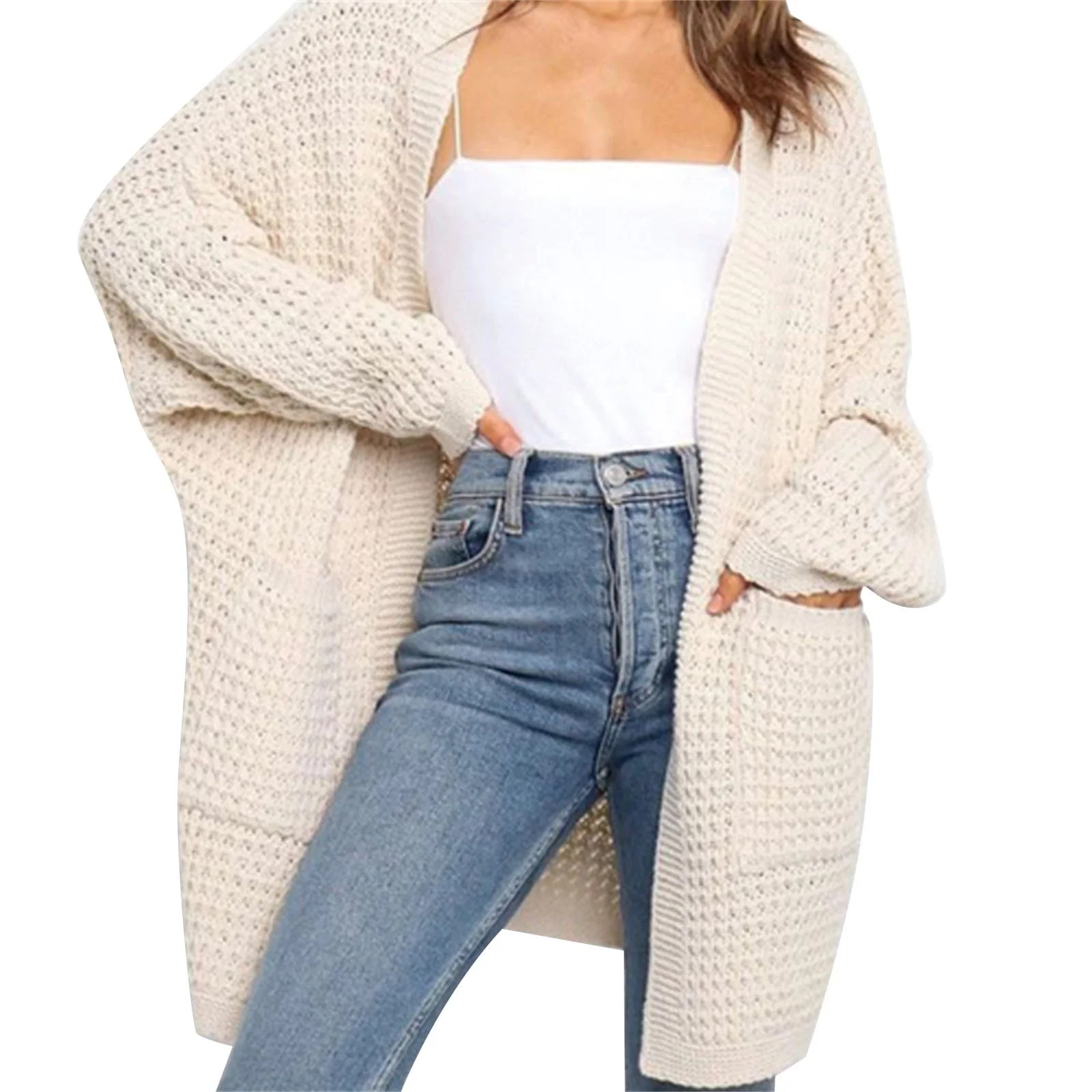 Fulijie Cardigan Sweater Coat Cream,Womens Sweaters,Women's New Knitted Cardigan Loose Large Long... | Walmart (US)