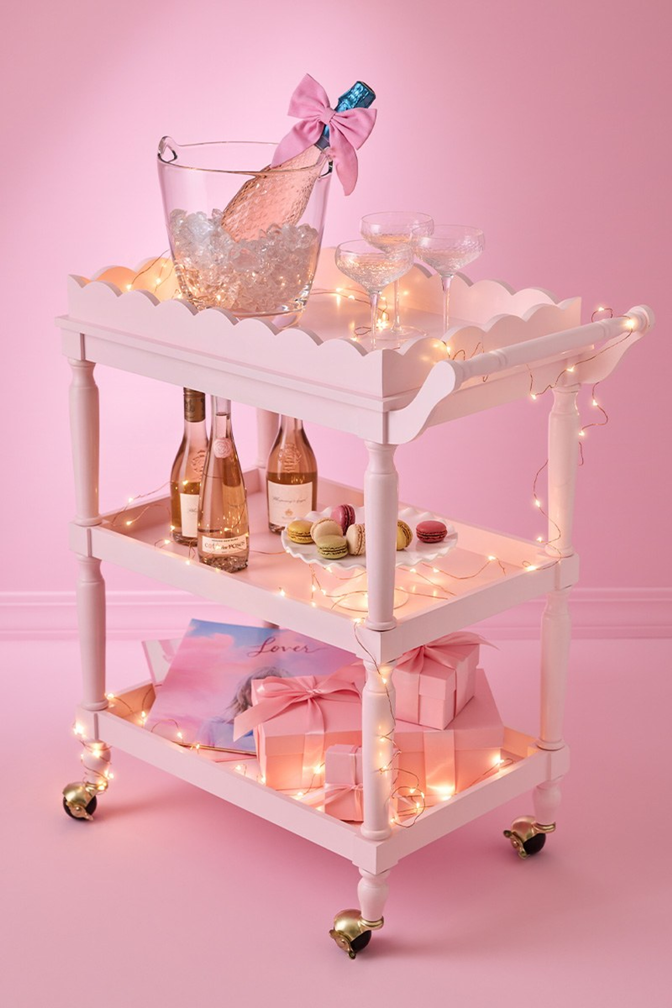 Pink Scalloped 3 Tier Bar Cart | Francesca's