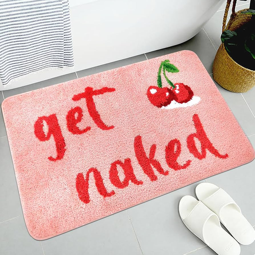 Cherry Bath Mat for Bathroom, get Naked Bathroom Rug,31"x20" Pink Bathtub Mats, Funny Cute Bathtu... | Amazon (US)