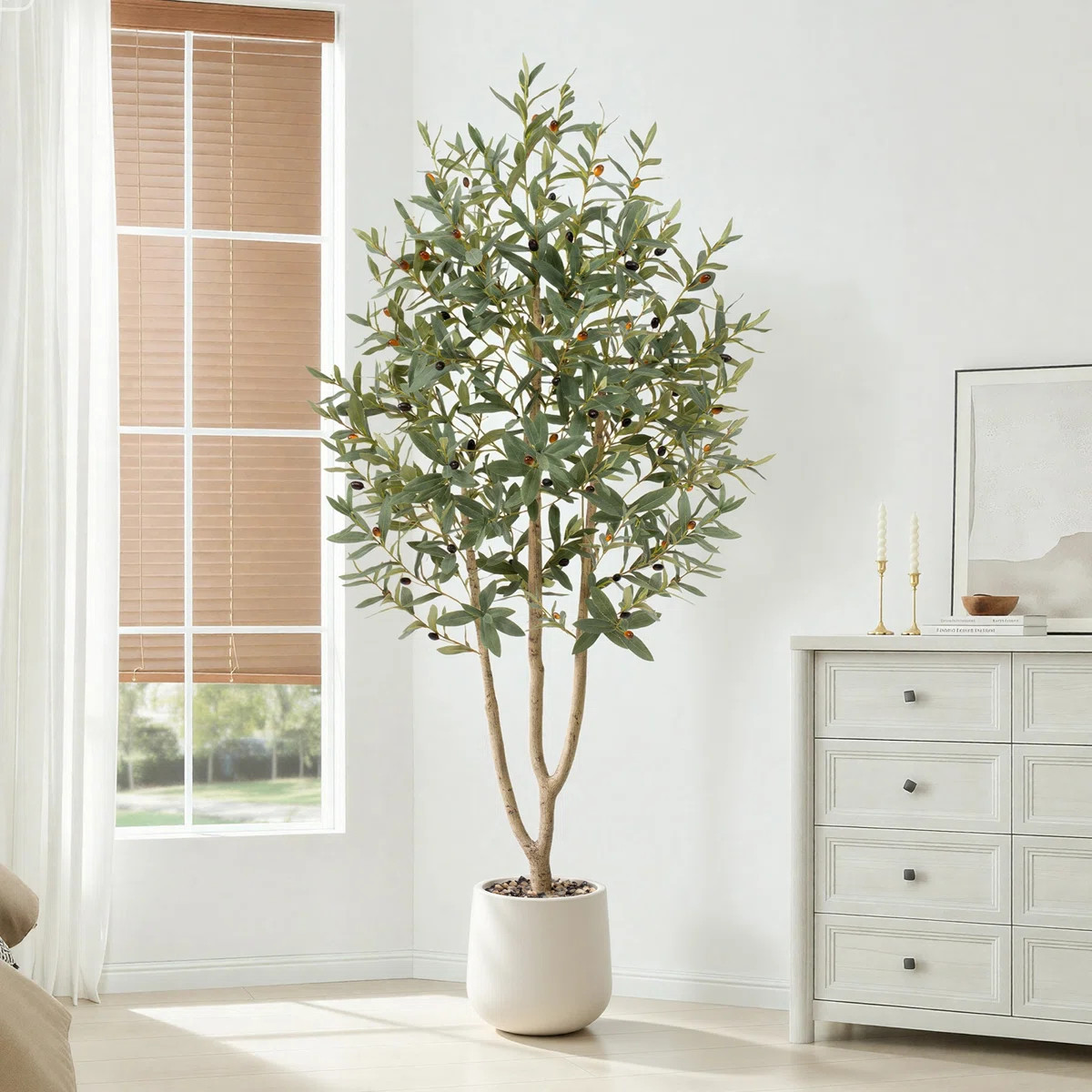 6FT Artificial Olive Tree with Anti-Tip Beige Pot - Faux Olive Tree for Indoor & Outdoor Decor, L... | Wayfair North America