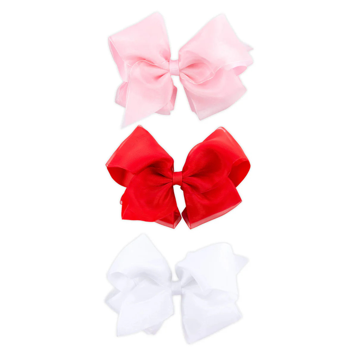 White Pink And Red Solid Organza Hair Bow | Classic Whimsy