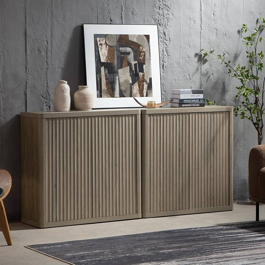 SICOTAS Buffet Cabinet with Storage Sideboard Accent Modern Credenza with Doors & Shelves Fluted ... | Amazon (US)