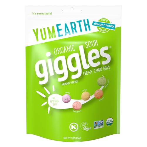 YumEarth Organic Sour Giggles Chewy Candy – Allergy Friendly, No Artifical Dyes, Non GMO, Gluten Free, Sour Fruit Flavored, Vegan Candy Snacks with No Artificial Flavors, 5 oz (Pack of 6)​ | Amazon (US)