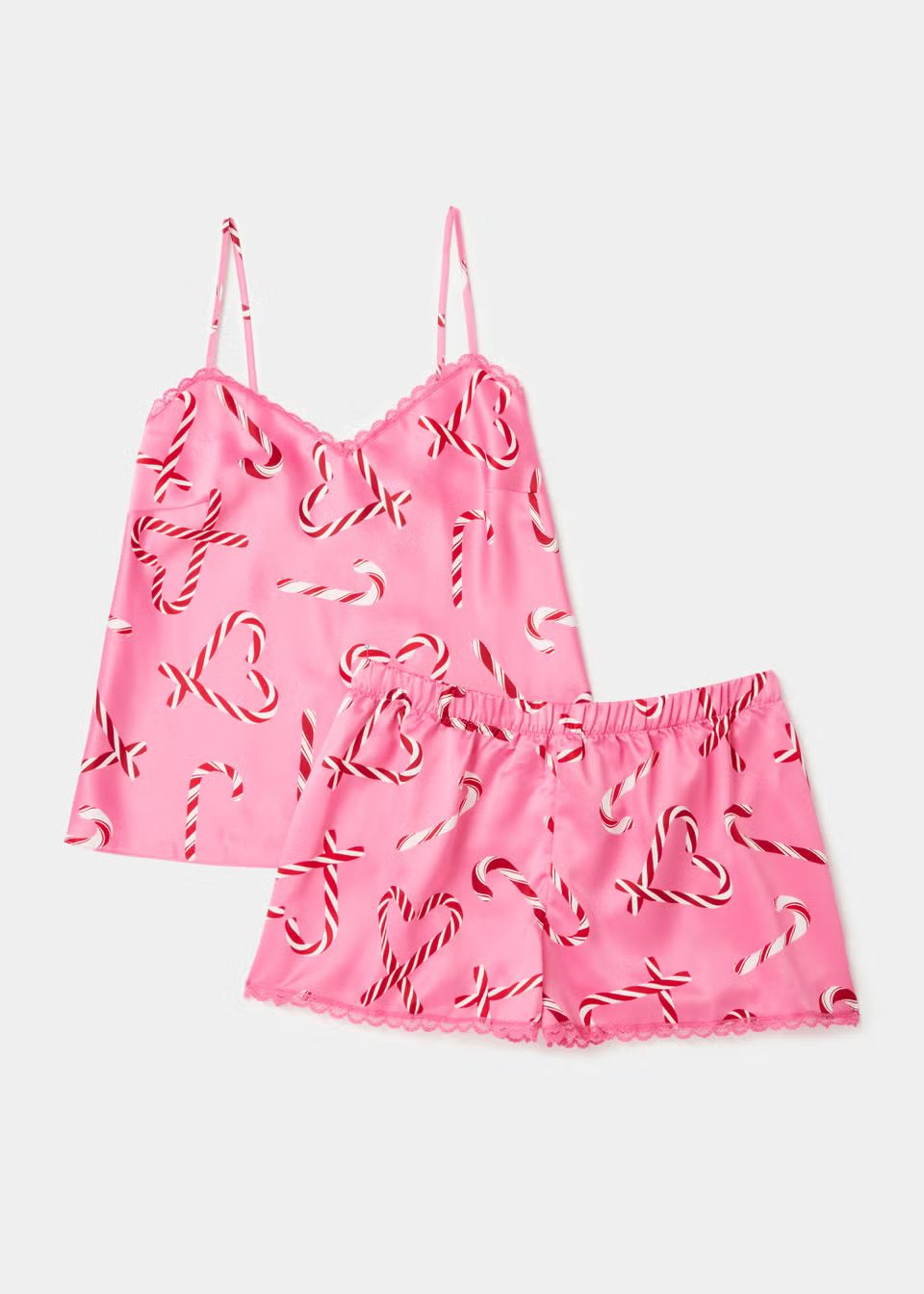 Pink Christmas Candy Cane Satin Cami Pyjama Set | Matalan (UK)