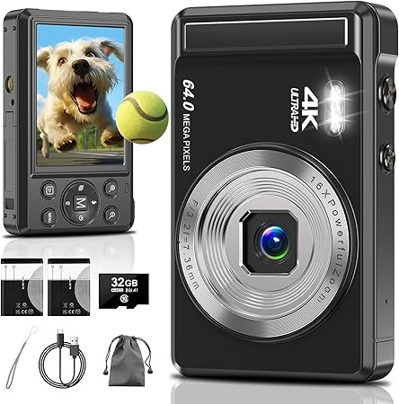 4K 64MP Digital Camera,2.8" UHD Compact Cameras with 16X Digital Zoom, Autofocus Rechargeable Vlo... | Amazon (UK)