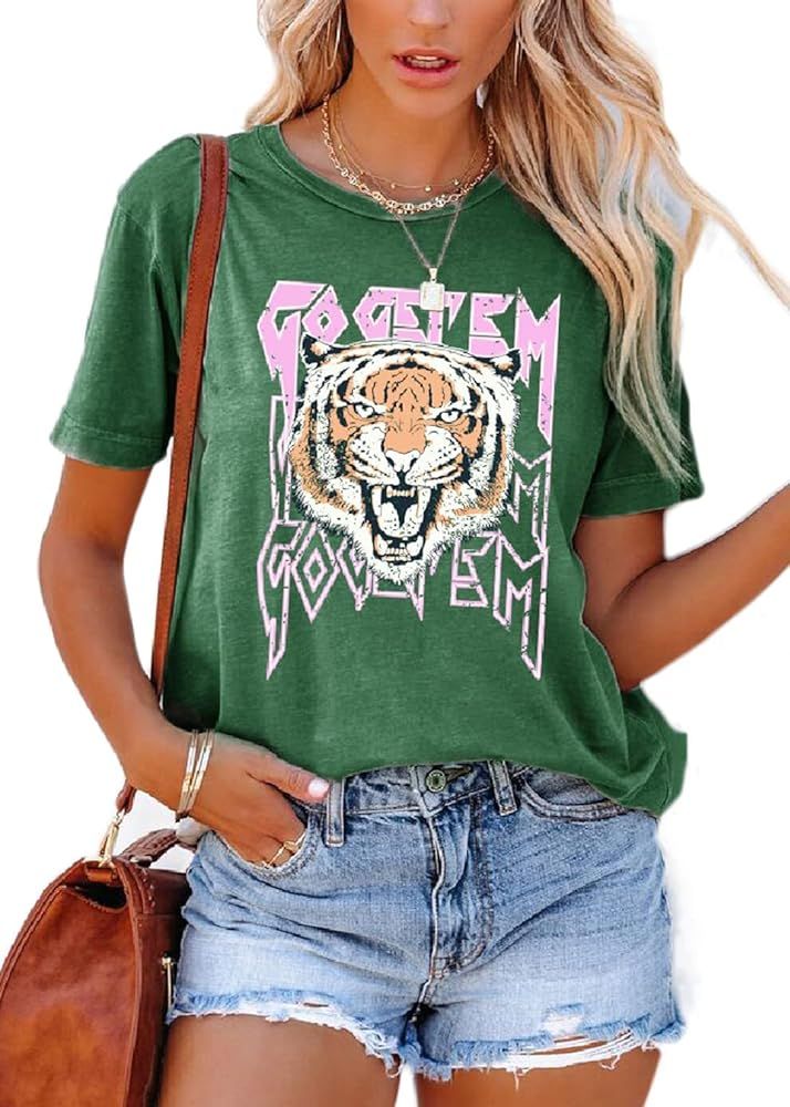 Graphic Tees for Women Short Sleeve Tshirts,Womens Summer Tops Crewneck Shirt Blouse | Amazon (US)