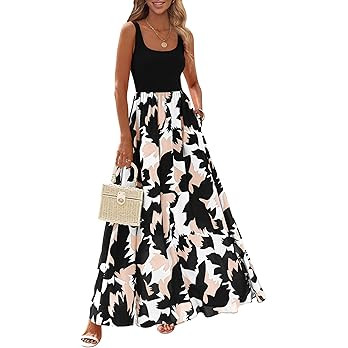 KIRUNDO Women Summer Sleeveless Boho Floral Maxi Dress 2026 Scoop Neck Tank A Line Flowy Beach Va... | Amazon (US)