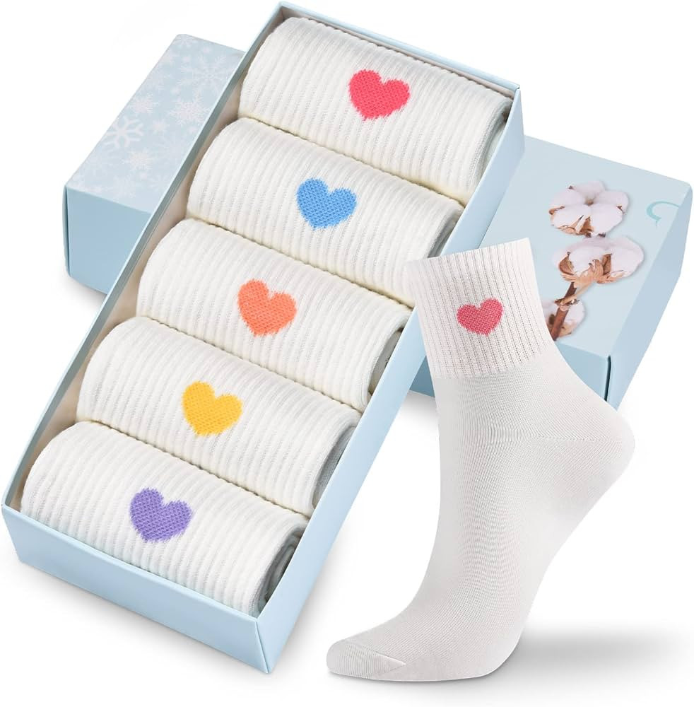 Corlap Women's Crew Socks Ankle High Cotton Fun Cute Athletic Running Socks Gifts For Women (5-Pa... | Amazon (US)