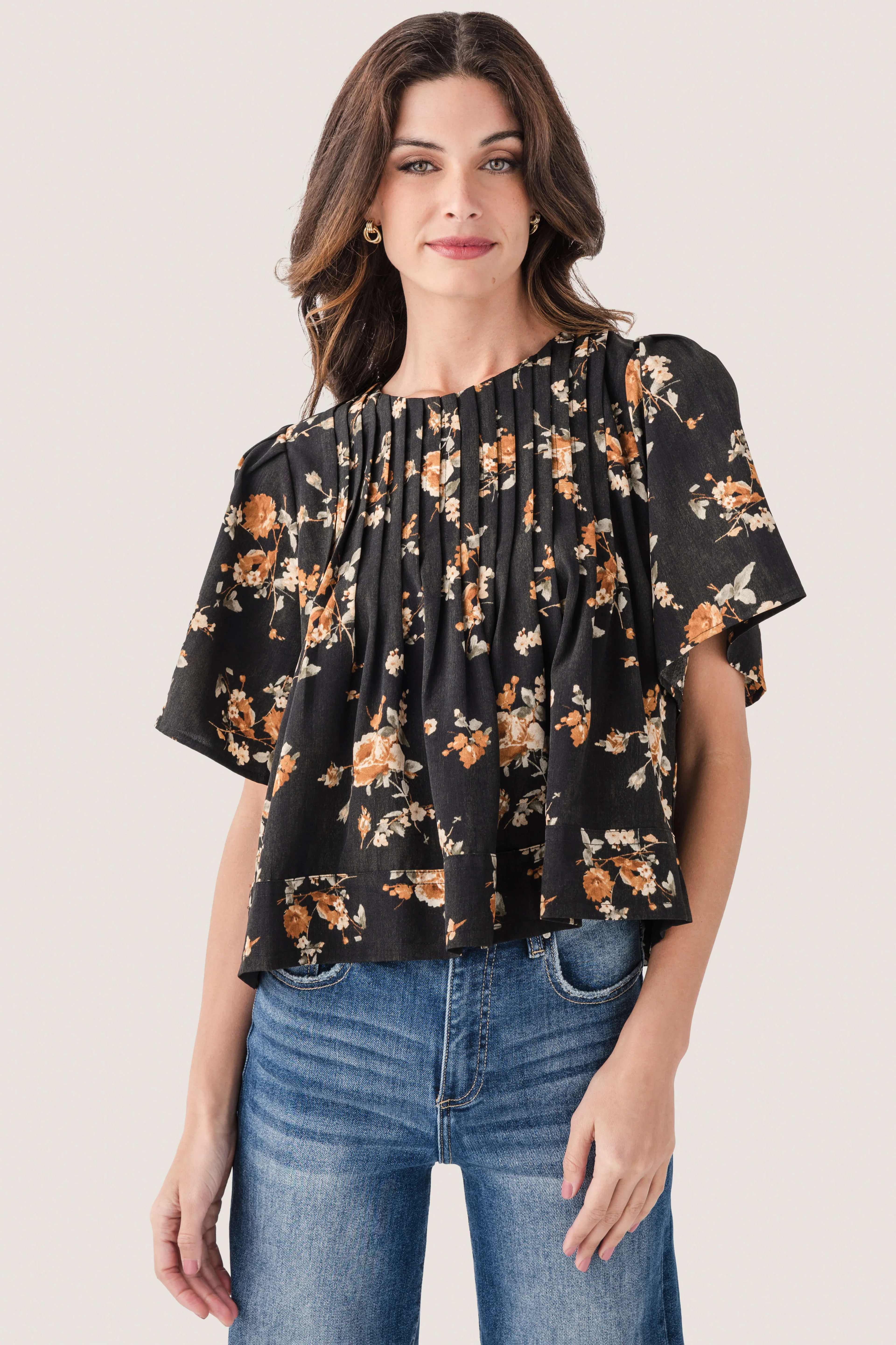 Seraphine Row Flower Pin Tuck Top | Social Threads