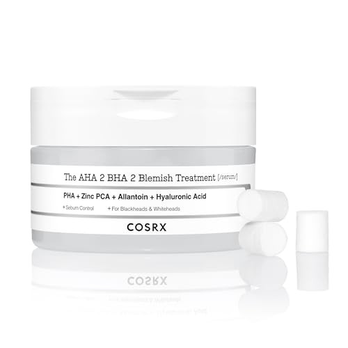 COSRX AHA 2% BHA 2% Blemish Treatment Serum, 60+ Pure Cotton Balls, Quick & Easy Daily Spot Treatment, Blackheads & Whiteheads, Sebum Control, Paraben Free, Phthalates Free, Korean Skincare | Amazon (US)