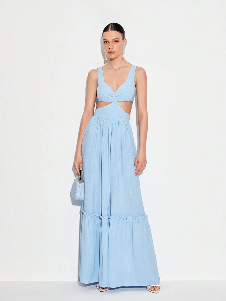 SHEIN X CarlaGiantsidis Cut Out Ruffle Hem Dress | SHEIN