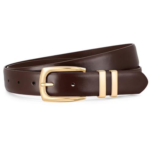 WHIPPY Women's Leather Belts for Jeans Pants Fashion Ladies Belt Gold Buckle Belts for Women, Coffee, XS | Amazon (US)