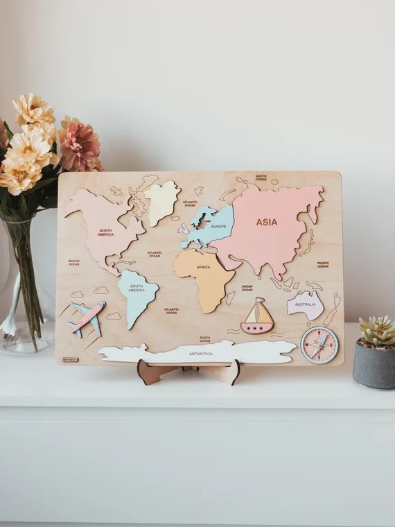 Pastel World Map  Puzzle - 1st Birthday Gift for Girl | Etsy (US)