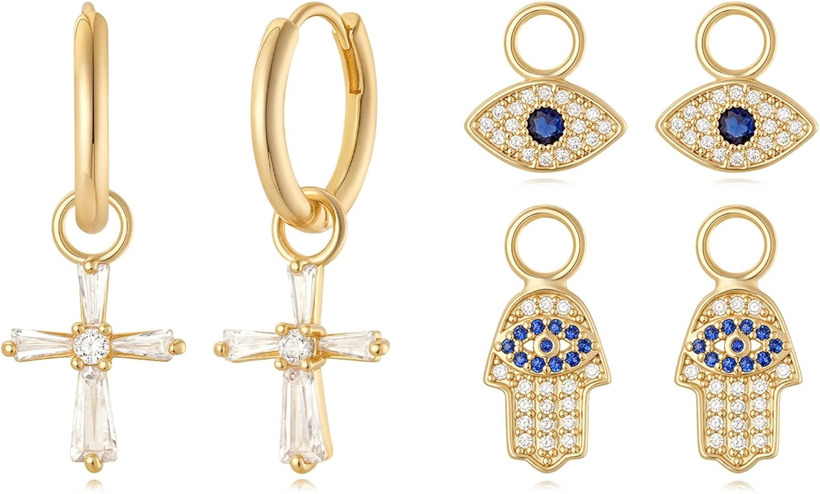 MYEARS Gold Hoop Earrings and Charm Set for Women Huggie Dangle Drop Mix and Match Earring Pack w... | Amazon (US)