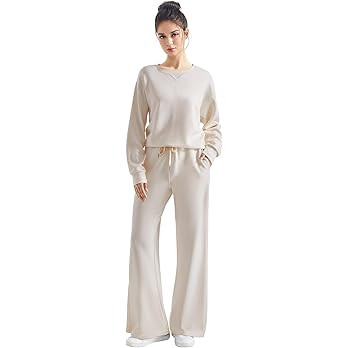 SUUKSESS Women Modal Fall 2 piece outfits Oversized Sweatshirt Wide Leg Pants | Amazon (US)