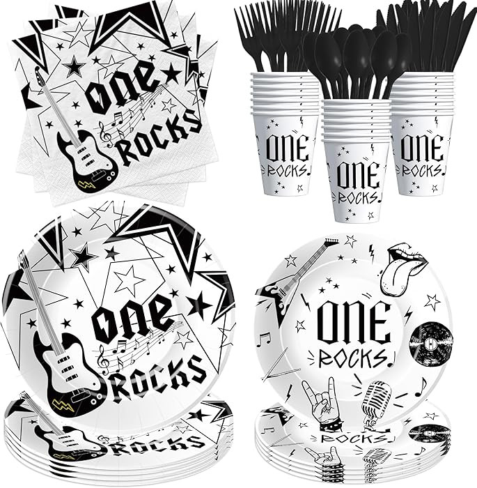 Rock And Roll First Birthday Party Tableware - One Rocks 1st Birthday Decorations for Music Guita... | Amazon (US)