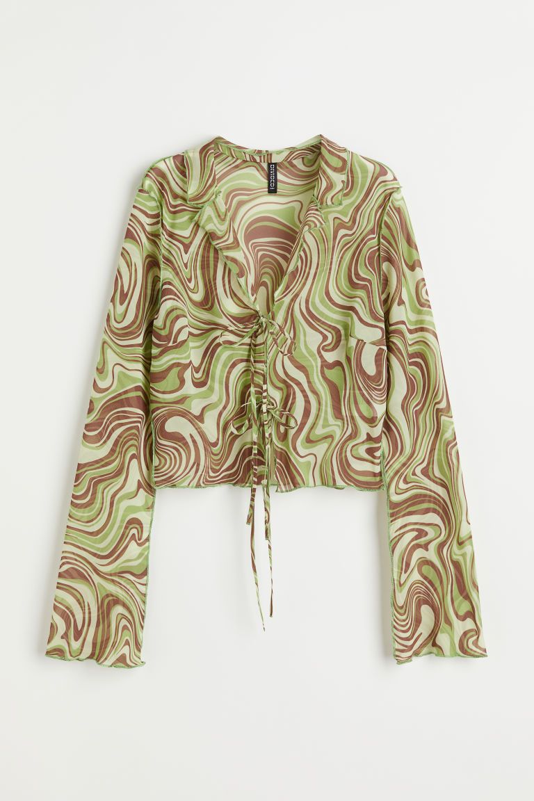 H & M - Tie-front Chiffon Blouse - Green | H&M (US + CA)