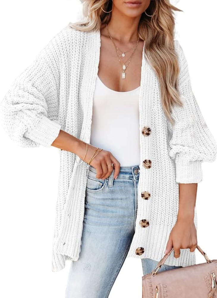 SHEWIN Women's Casual Long Sleeve Button Open Front Lightweight Cardigan Soft Cable Knit Sweater ... | Amazon (US)