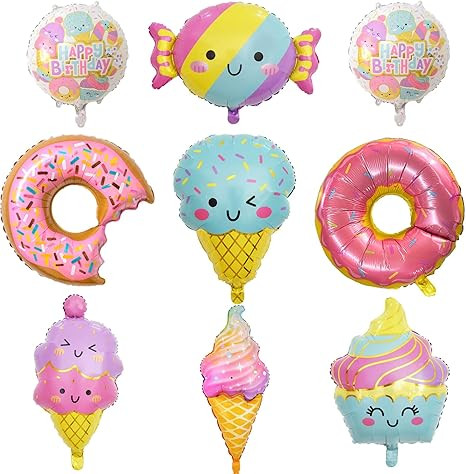 9 PCS Donut Ice Cream Foil Balloons, Doughnut Mylar Foil Balloons Ice Cream Theme Birthday Party ... | Amazon (US)