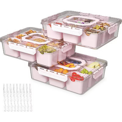 ACOINEL 3 Pack Divided Serving Tray with Lid & Handles, 9-Compartment Snackle Box, Charcuterie Organizer for Candy, Nuts, Fruits | Target