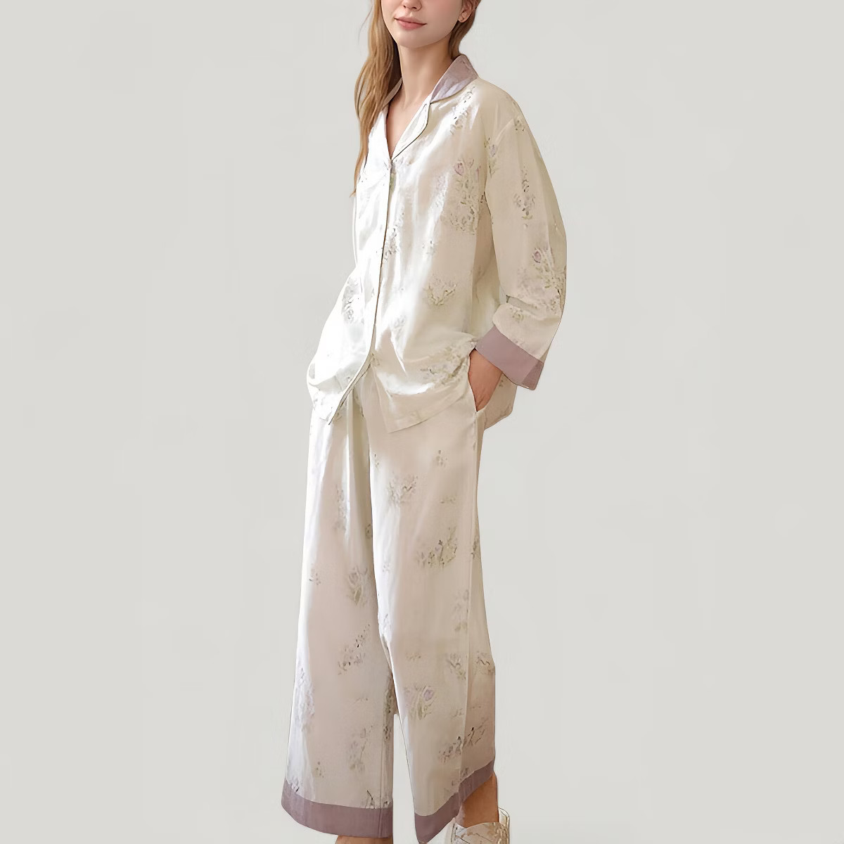 Anna-Kaci Lounge Women's Woven Two-Piece Pajama Set with Floral Print Contrast Trim and Relaxed B... | Target