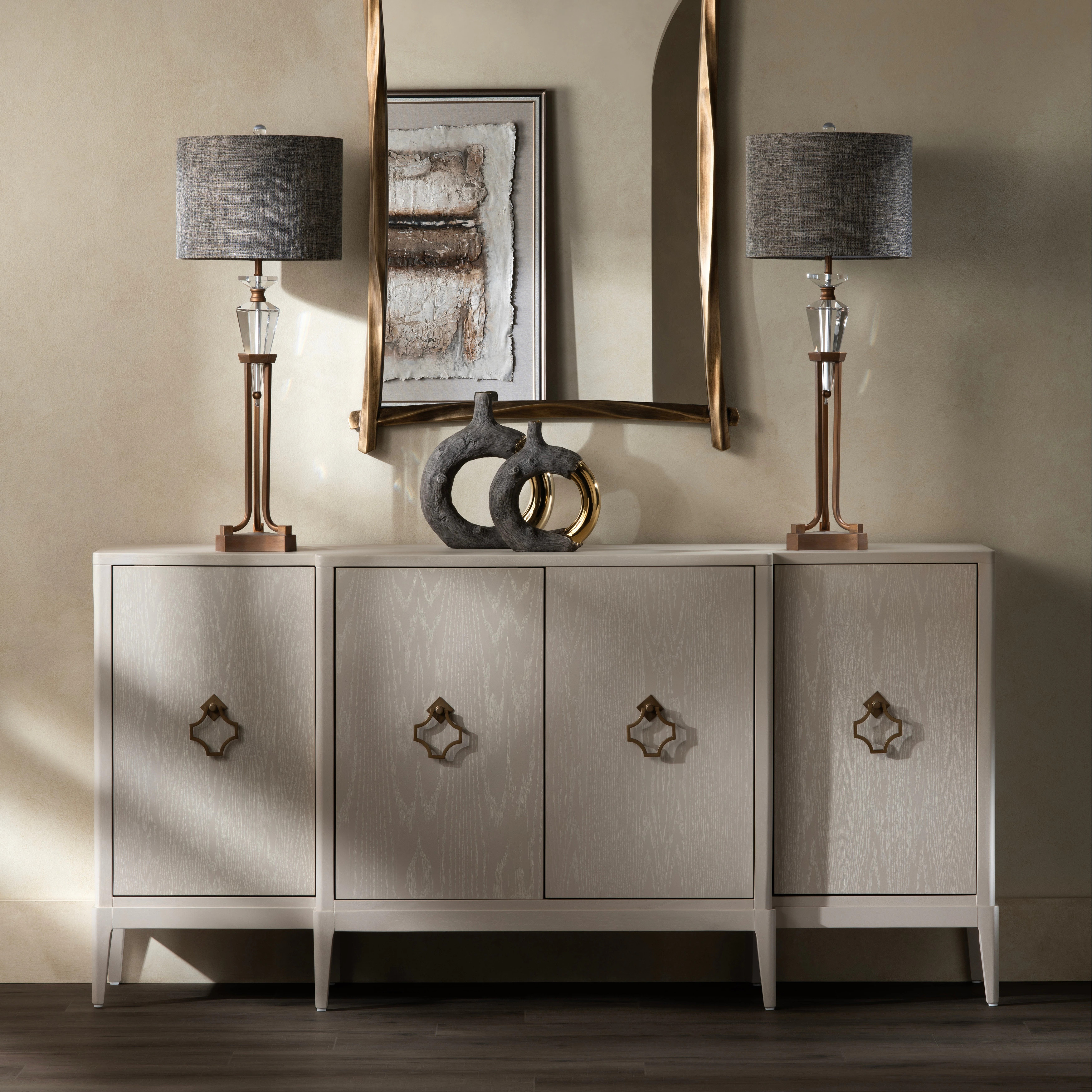 75.5 in. Beige Solid Wood 4 Door Media Credenza_Sideboard - Beige | Overstock