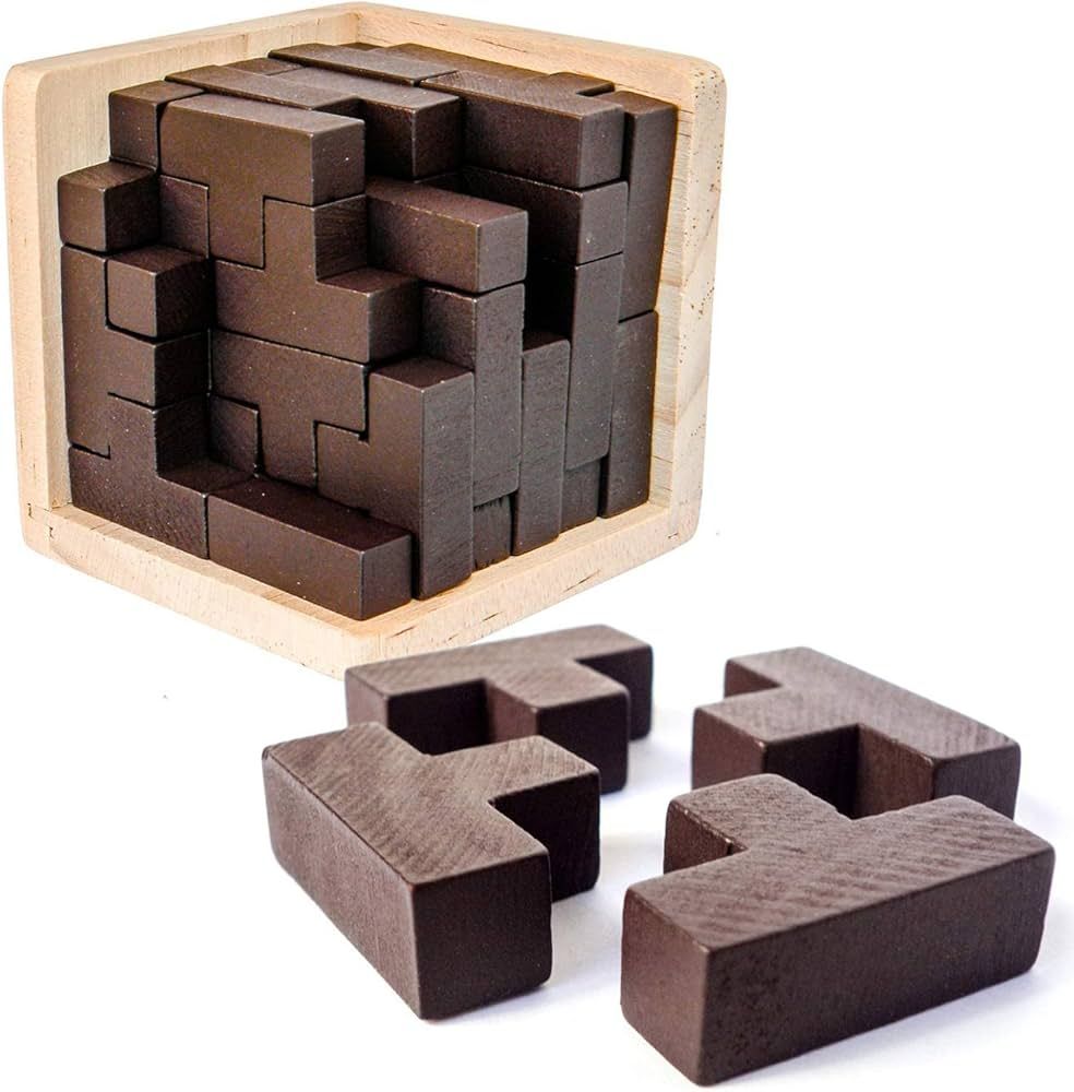 Wooden Brain Teaser Puzzle Cube Wooden Puzzles T-Shaped Jigsaw Logic Puzzle Educational Toy for K... | Amazon (US)