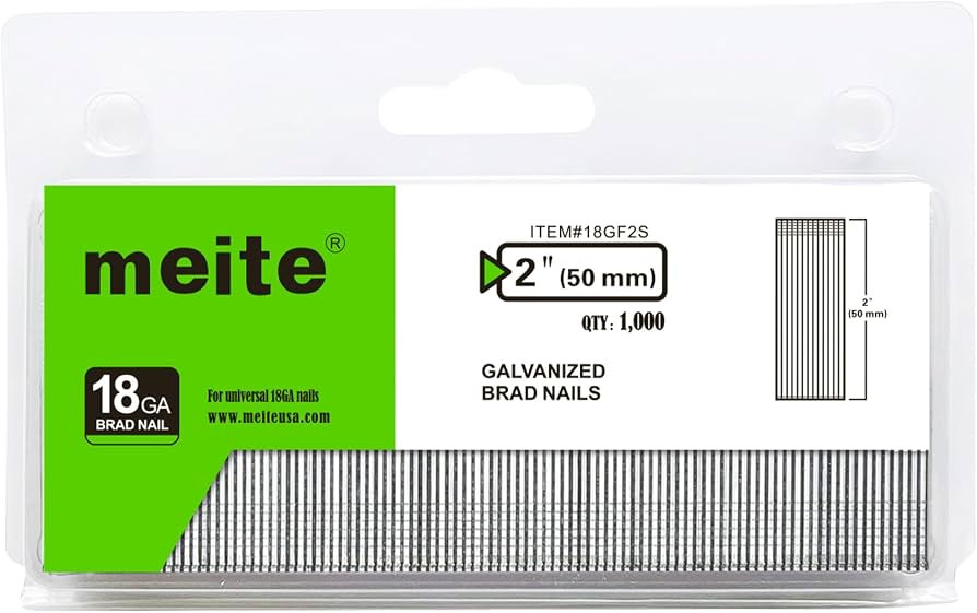 meite 18 Gauge Brad Nails, 2 Inch 18GA Brad Nails Galvanized Small Finishing Nail Gun Nails for P... | Amazon (US)
