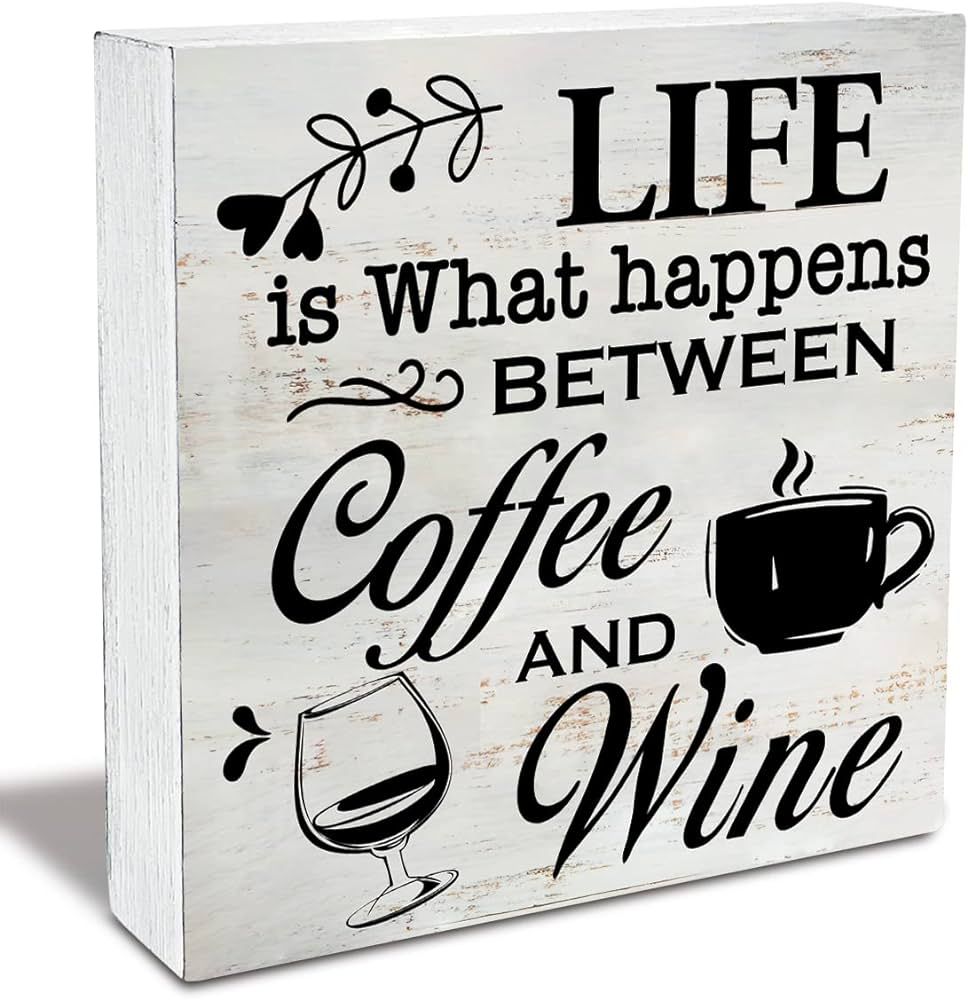 Rustic Coffee Wine Wood Box Sign Life is What happens Between Coffee and Wine Wooden Box Sign Hom... | Amazon (US)