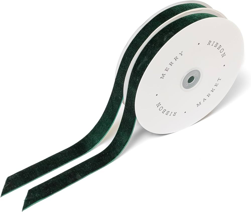 Merry Market Green Velvet Ribbon for Christmas Holiday Gift Wrapping, 7/8" x 20 Yards, 40 Yards T... | Amazon (US)