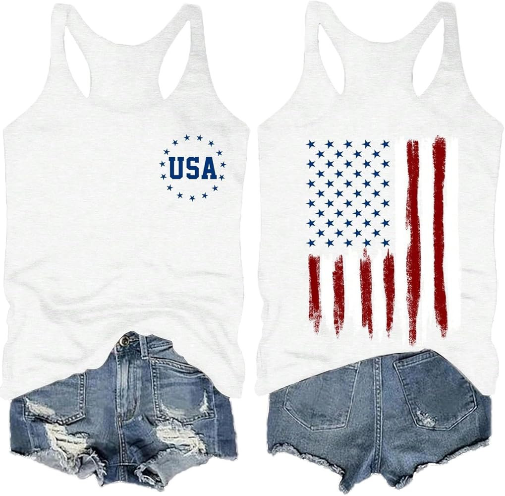 Women's 4th of July Outfits USA Shirt Memorial Day Red White and Blue Patriotic Shirts American F... | Amazon (US)
