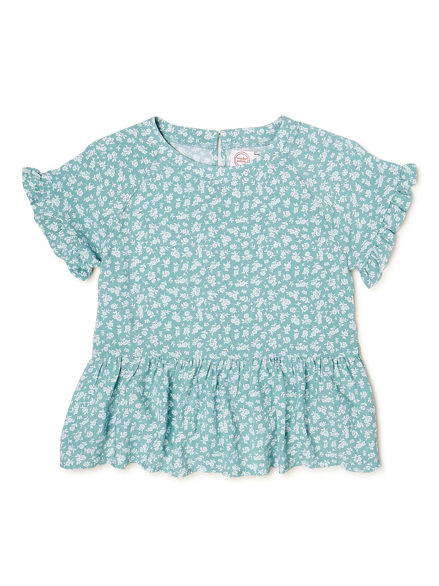 Wonder Nation Girls Short Sleeve Woven Peplum Top, Sizes 4-18 & Plus | Walmart (US)