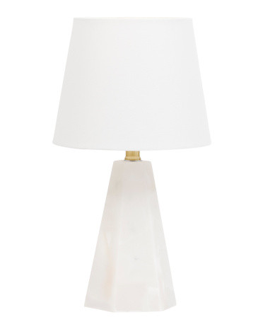 17in Rechargeable Cordless Alabaster Table Lamp With Linen Shade | Marshalls