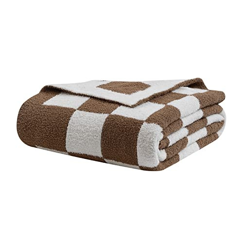 bearberry Fuzzy Checkerboard Grid Throw Blanket Soft Cozy Warm Microfiber Bed Blanket Decor for Couch Sofa Bed Travel Home (Mocha, 60''x80'') | Amazon (US)