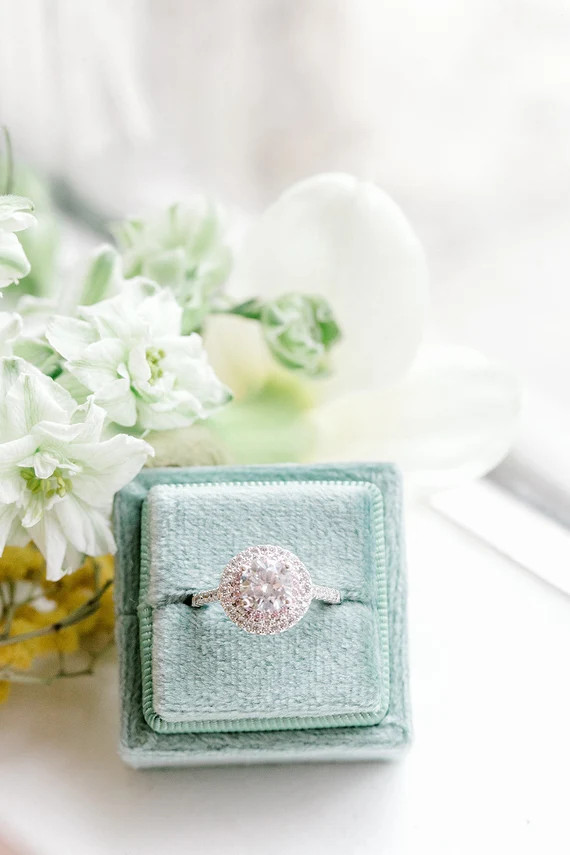 Sage light green Velvet  Ring Box, Monogram engagement ring box, custom ring box, personalized ri... | Etsy (US)