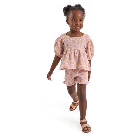 Modern Moments by Gerber Toddler Girl Top and Short Outfit Set with Crossback Detail, 2-Piece, Sizes 12 Months - 5T | Walmart (US)
