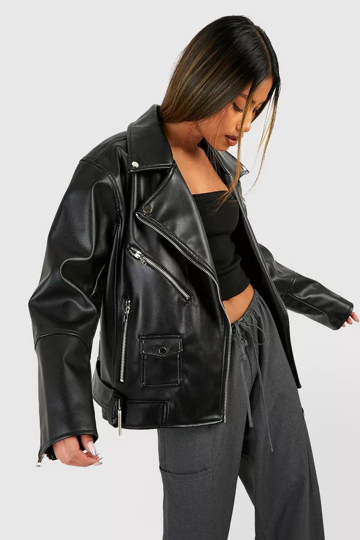 Oversized Belted Biker Jacket | Boohoo.com (UK & IE)