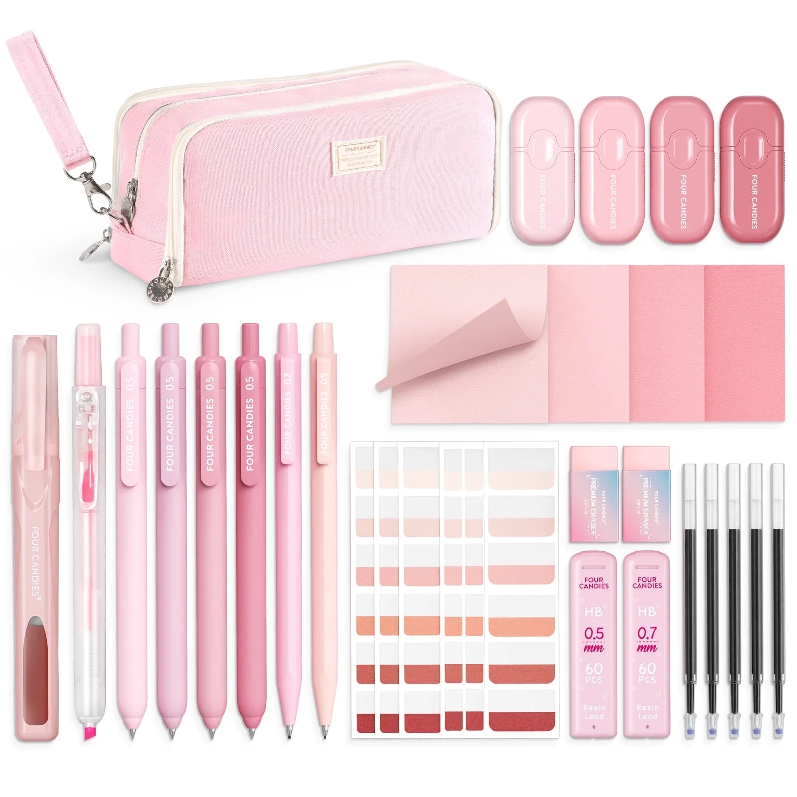 Four Candies Aesthetic Supplies, 4 Gel Pens with Black Ink, 4 Correction Tapes, 2 Pastel Highligh... | Walmart (US)