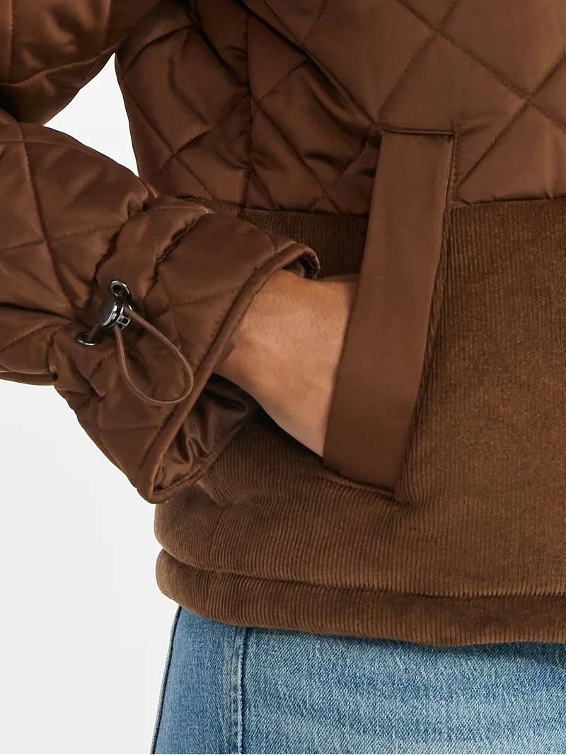 Time and Tru Women's and Women’s Plus Mixed Media Puffer Jacket, Sizes XS-2X | Walmart (US)