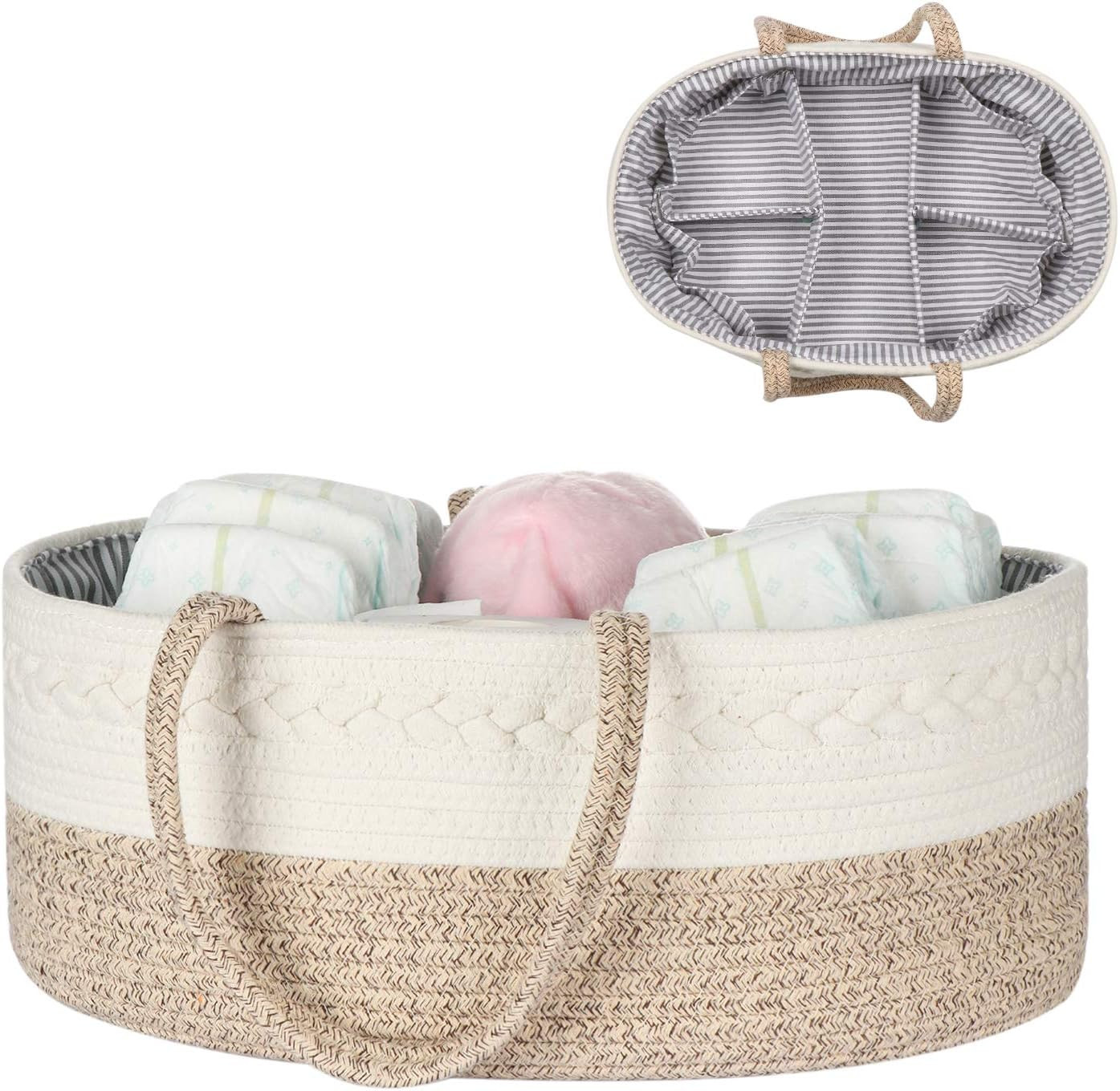 maxgoods Baby Diaper Caddy Organizer -100% Cotton Baby Basket Bin with Removable Divider -Portabl... | Amazon (US)